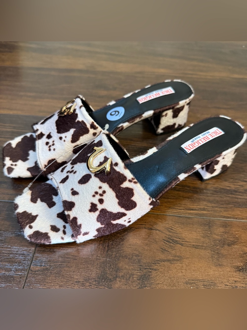 True Religion Cow Print Mules